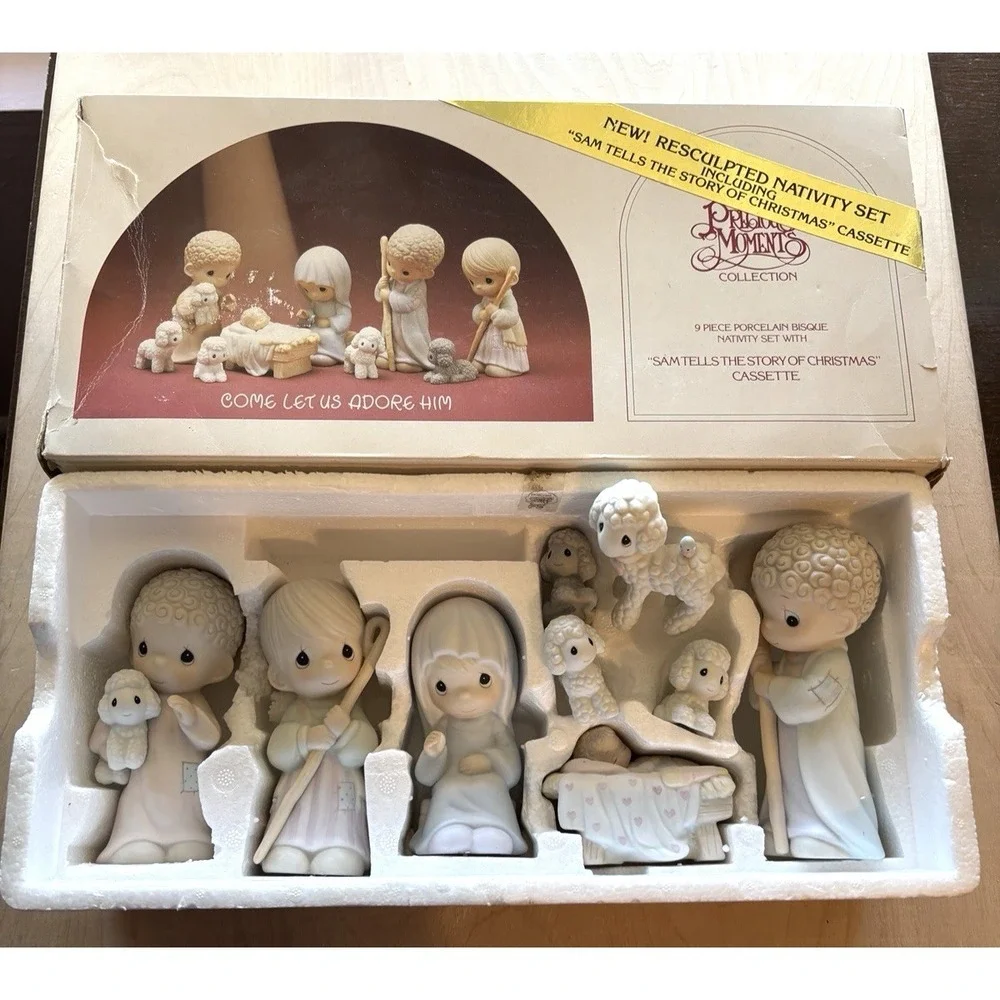 Vtg Precious Moments Nativity Come Let Us Adore Him 9 Piece Bisque 1986 READ